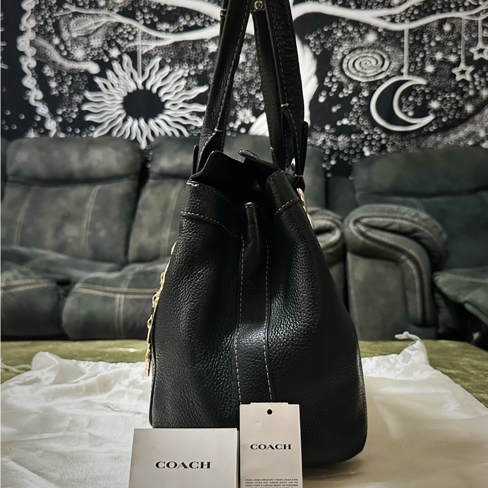Vintage style Y2K Coach Black Leather Tote Bag shoulder bag - Picture 10 of 16